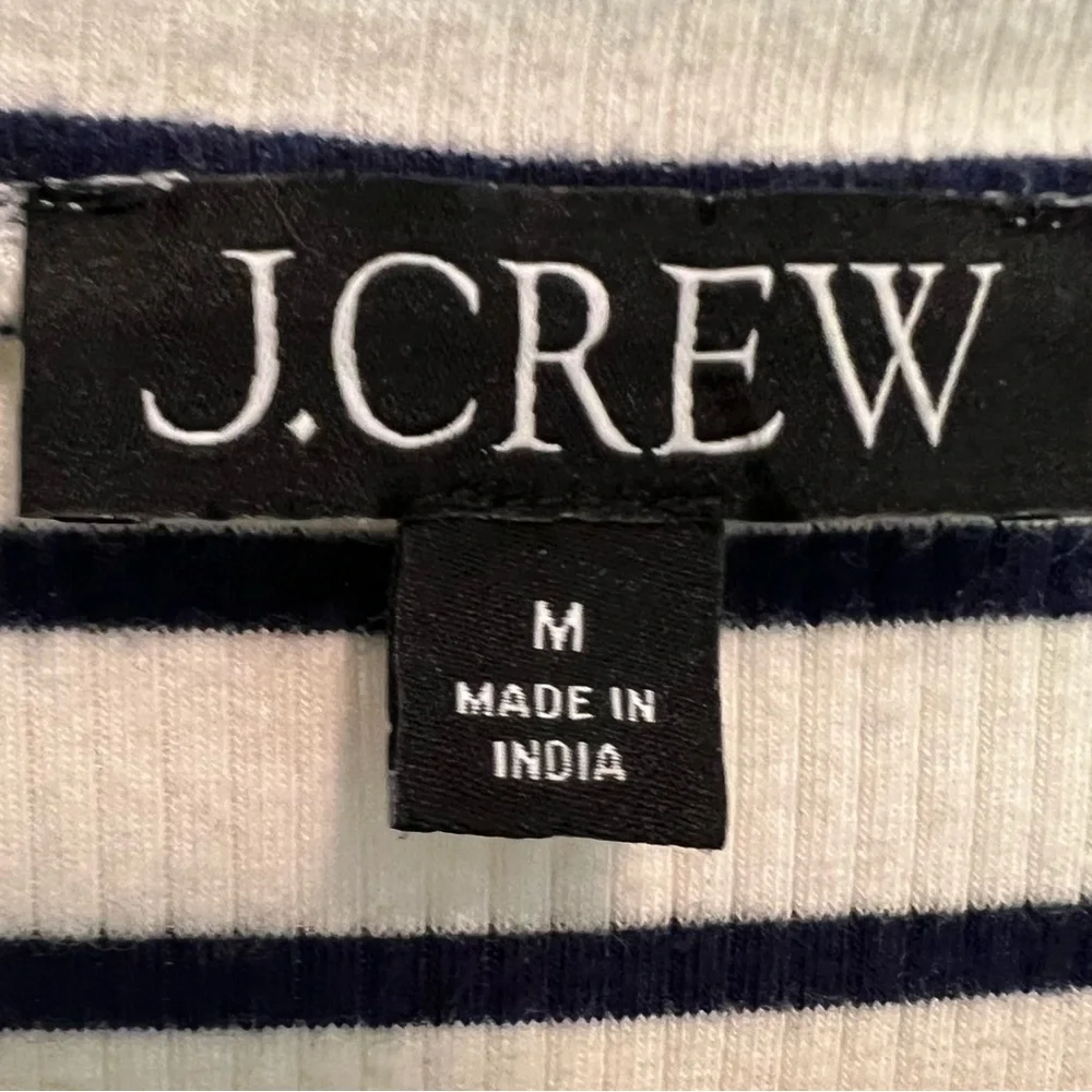 J. Crew Women's Striped navy blue White Top puffy sleeves size medium French